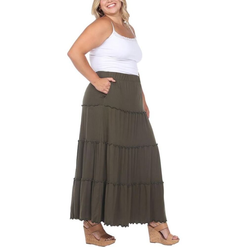 White Mark Olive Green Tiered Maxi Skirt